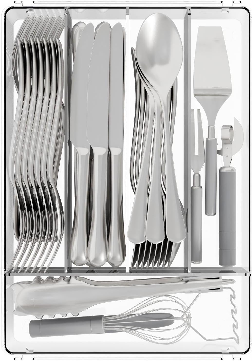 Yieach Clear Small Silverware Organizer 9 inch Wide for Kitchen Drawers,BPA Free Silverware Trays and Plastic Silverware Dividers & Holder,Utensil and Flatware Drawer Organizer Suitable for Fork,Spoon