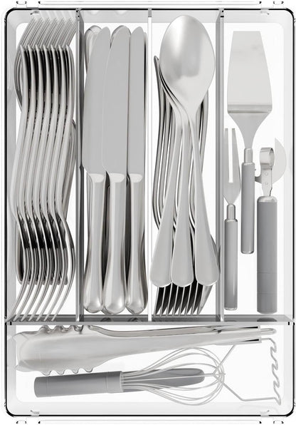 Yieach Clear Small Silverware Organizer 9 inch Wide for Kitchen Drawers,BPA Free Silverware Trays and Plastic Silverware Dividers & Holder,Utensil and Flatware Drawer Organizer Suitable for Fork,Spoon