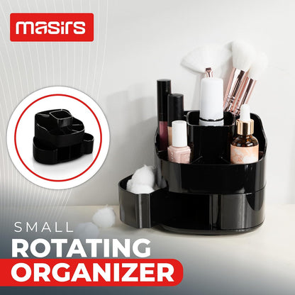 Masirs Small 360 Rotating Makeup Organizer - Mini Yet Spacious Cosmetic Storage Solution with Multiple Compartments - The Perfect Spinning Make-Up Caddy for Vanity or Bathroom Counter (Round - Clear)