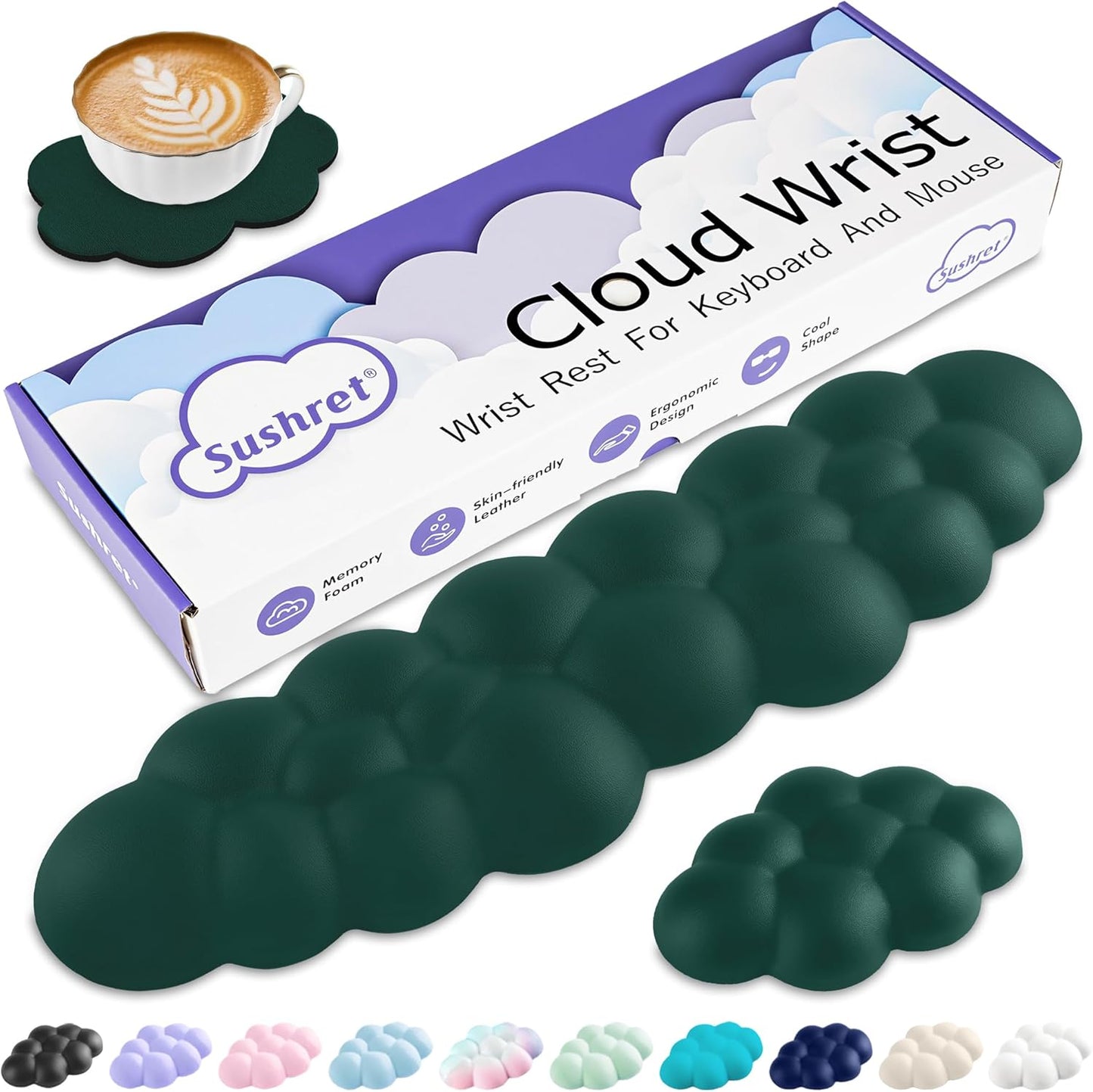 Sushret Cloud Wrist Rest Keyboard, Cloud Keyboard Wrist Pad Set with PU Leather Memory Foam, Cute Arm Rest for Palm Support, PC/Gaming Desk Accessories/Office Setup/Computer Hand Cushion - White