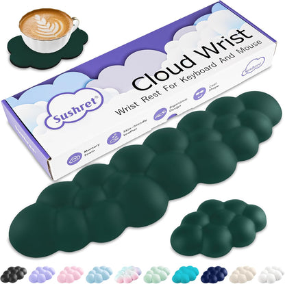Sushret Cloud Wrist Rest Keyboard, Cloud Keyboard Wrist Pad Set with PU Leather Memory Foam, Cute Arm Rest for Palm Support, PC/Gaming Desk Accessories/Office Setup/Computer Hand Cushion - White