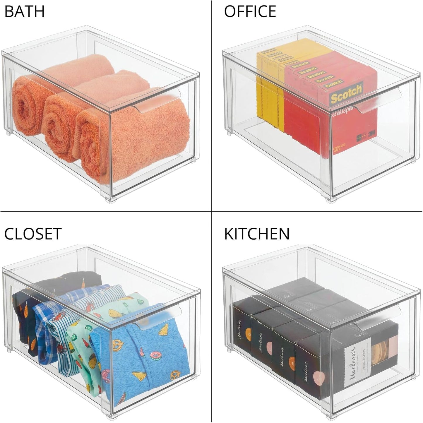 mDesign Plastic Stackable Closet Storage Organizer Bin Containers with Front Pull Drawer for Cabinet, Desk, Shelf, Cupboard, or Dresser Organization - Lumiere Collection - Clear