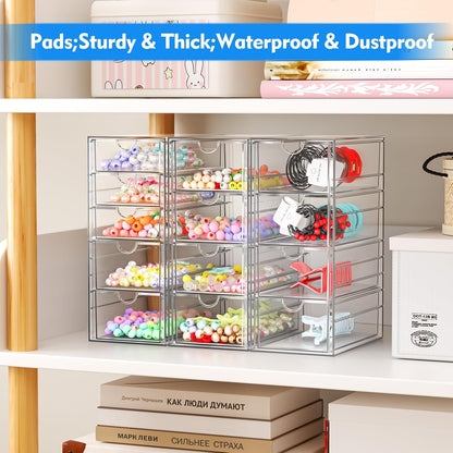 ARSTPEOE Makeup Acrylic Organizer with 17 Drawers(4 Sets), Desk Organizers and Accessories, Clear Makeup Organizer, Dustproof Storage Drawers for Office Art Craft Supplies