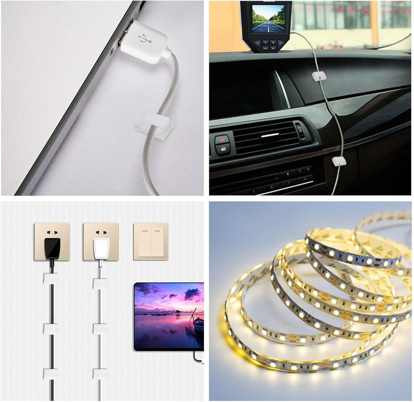 PETKNOWS 80 PCS Adhesive Cable Clips Christmas Clear Light Strip Mounting Clips Led Light Wire Holder Cable Clamp Organizer for Desk Outdoor Wall Cable