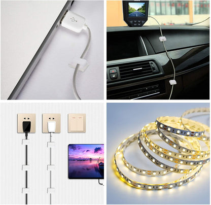 PETKNOWS 80 PCS Adhesive Cable Clips Christmas Clear Light Strip Mounting Clips Led Light Wire Holder Cable Clamp Organizer for Desk Outdoor Wall Cable