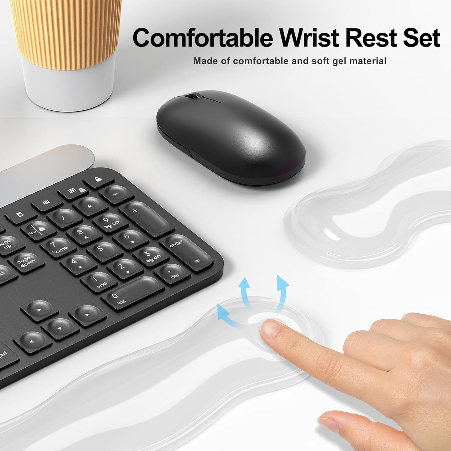MOKURU Gel Keyboard and Mouse Wrist Rest Set, Comfort Ergonomic Wrist Support, for Wrist Pain Relief, Computer Keyboard Wrist Rest (Black)