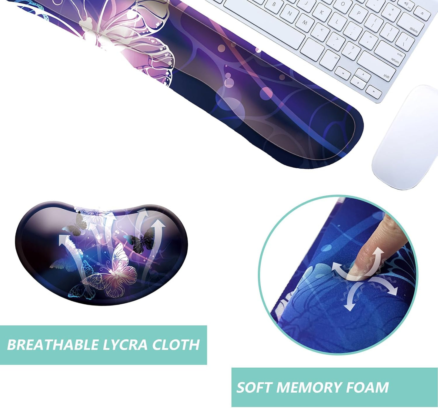 Keyboard Wrist Rest Mouse Wrist Support Set, Memory Foam Wrist Rest Pad for Computer Laptop Keyboard Mouse, Ergonomic Wrist Cushion Support for Typing Pain Relief, Gaming Home Office, Purple