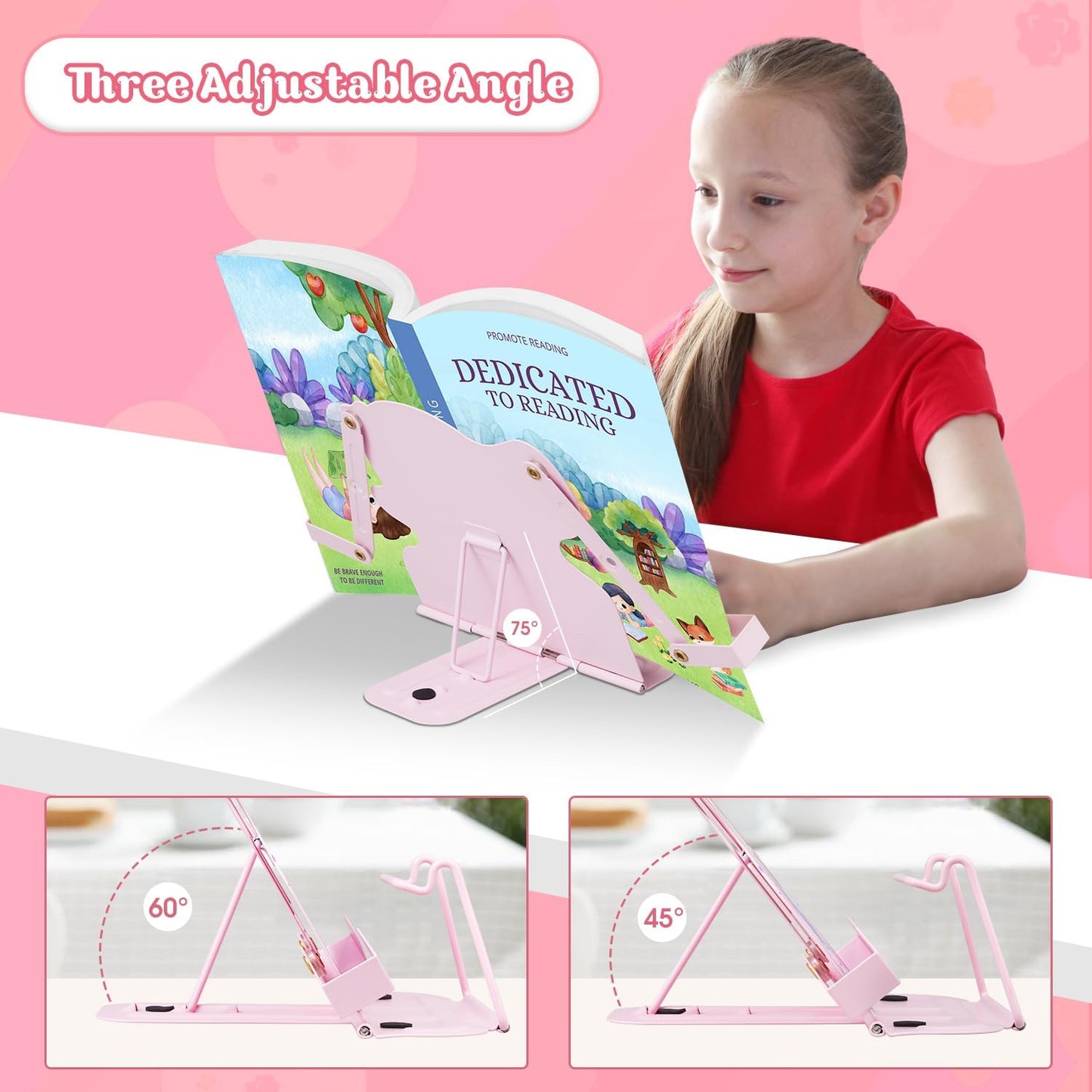 Honagu Book Stand Book Holder Metal Desk Book Stand for Reading Hands Free, Adjustable Textbooks Cookbook Documents Holder, Christmas Birthday Gifts for Girls and Boys (Rocket)