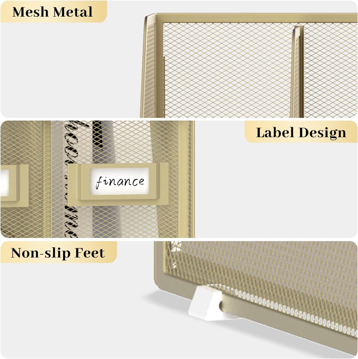 SUPEASY Desk Organizers Metal Desk Magazine File Holder with 5 Vertical Compartments Rack File Organizer for Office Desktop, Classroom, Home Workspace, Black