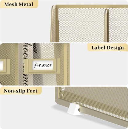 SUPEASY Desk Organizers Metal Desk Magazine File Holder with 5 Vertical Compartments Rack File Organizer for Office Desktop, Classroom, Home Workspace, Black