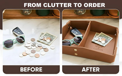 Valet Tray Organizer for Men & Women - PU Leather Catch All Tray with Removable Divider - EDC Storage for Keys, Watch, Phone - Nightstand, Dresser & Desk Organizer - Pacific Navy