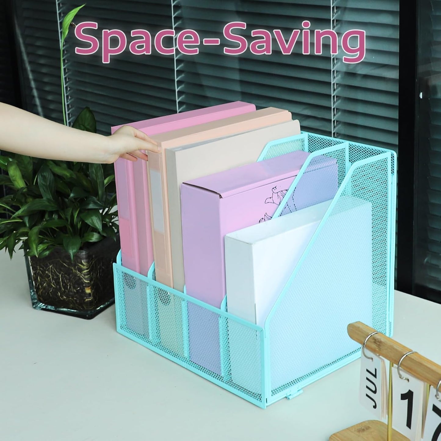 Desk Organizers, Metal Magazine File Holder with 5 Vertical Compartments Rack Binder File Organizer for Office Supplies, Home Workspace - Black