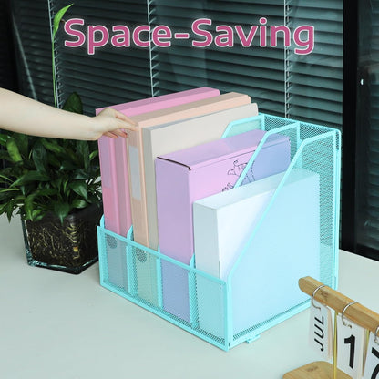 Desk Organizers, Metal Magazine File Holder with 5 Vertical Compartments Rack Binder File Organizer for Office Supplies, Home Workspace - Black