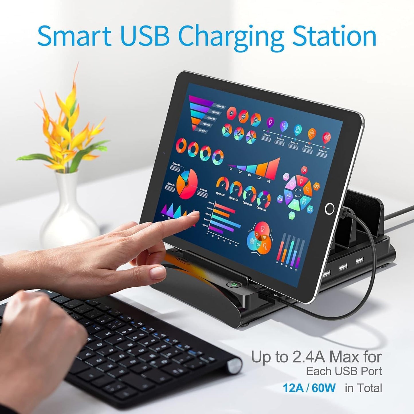 Charging Station for Multiple Devices, Bototek 60W 6 Ports Multi Charger Station for iPhone, iPad, Cell Phone, Tablets, and Other Electronics (6 Ports-Black)