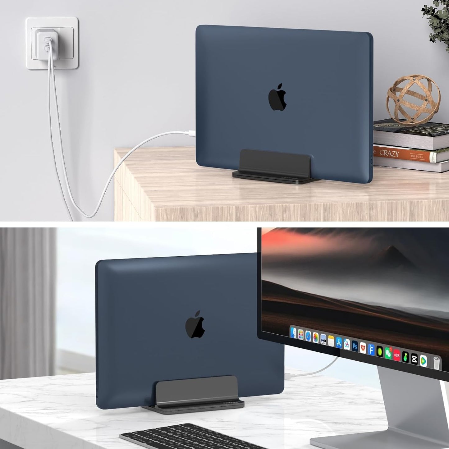 YICOSUN Aluminum Vertical Laptop Stand for Desk - Adjustable Width Dock for MacBook, Surface, Samsung, HP, Dell up to 17.3 inches - Space-Saving & Protective Design - Gray