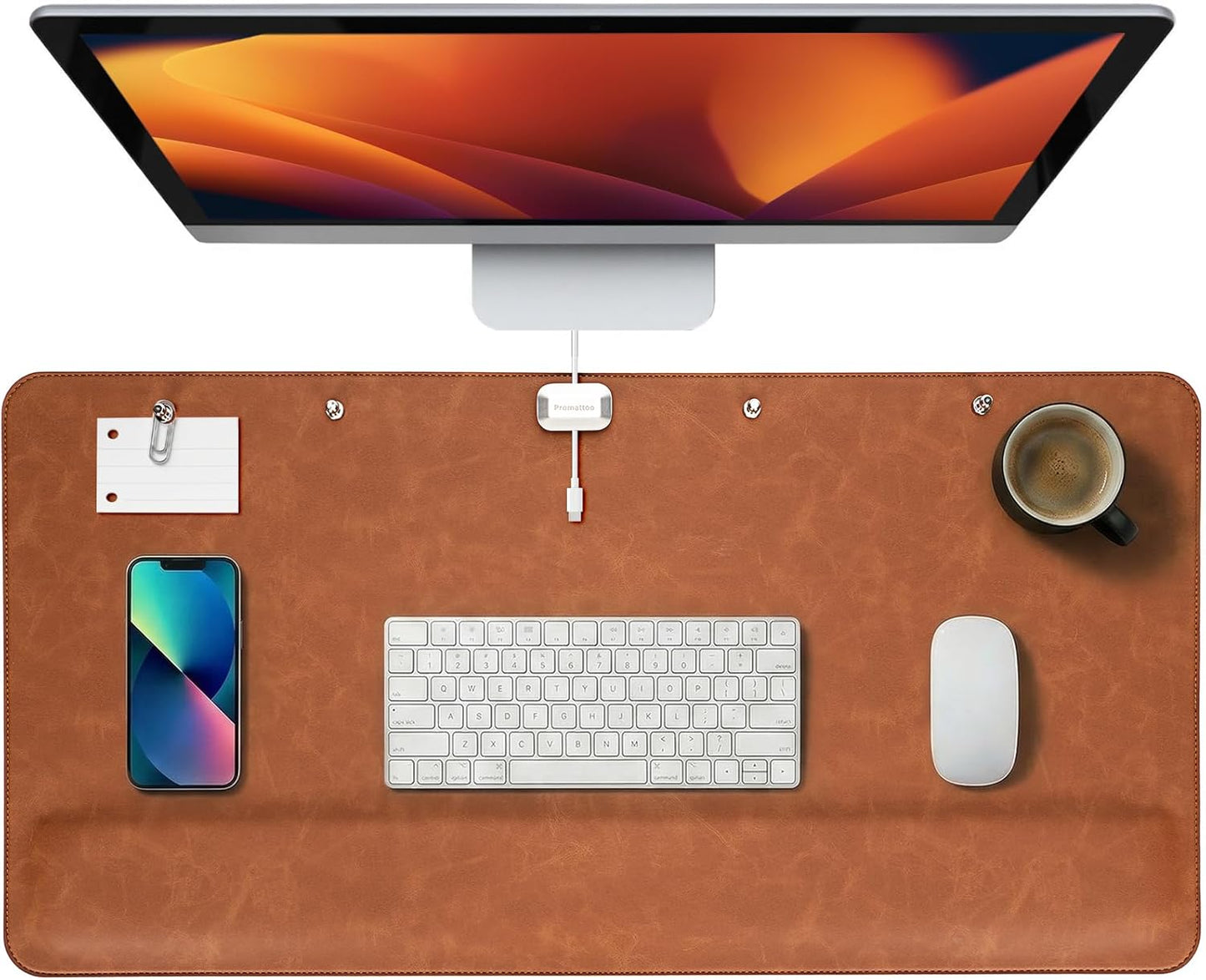 Magnetic Desk Mat System with Wrist Support 80×40cm, Premium Leather Desk Pad with Magnetic Accessories, Waterproof Non-Slip Desk Organizer for Office & Gaming