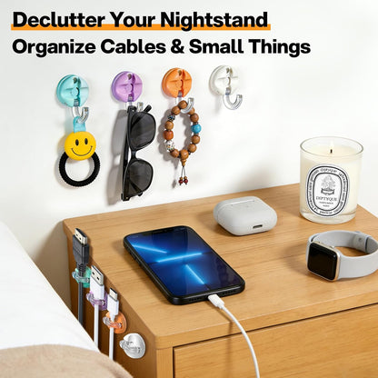 Magnetic Cable Clips, 8 Pack 360° Rotatable Cord Organizer, No-Residue Adhesive Wire Holder for Under Desk, Nightstand, Wall, Car Charger Phone Cord Management for Office Home Cute Desk Accessories