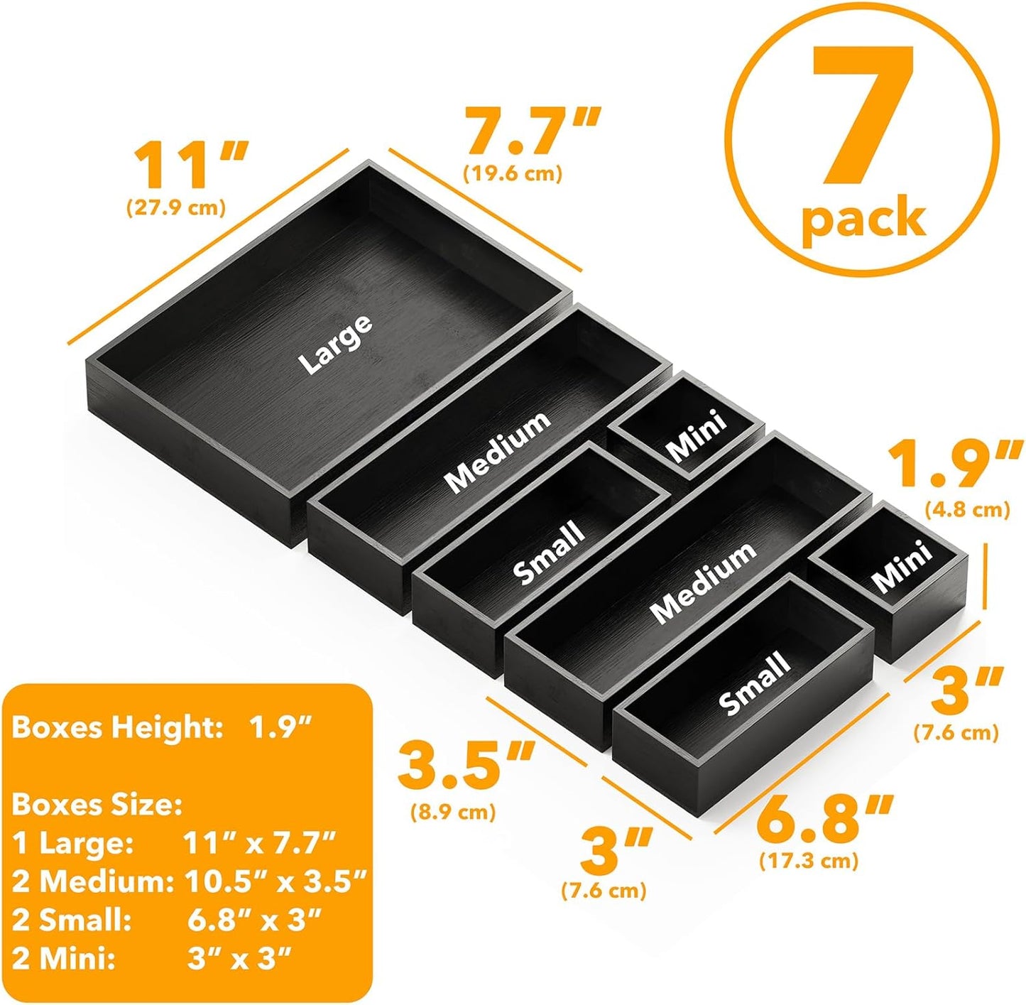 SpaceAid 7-Piece Bamboo Drawer Organizer Storage Boxes Set, Wood Tray Junk Drawer Organizers Multi-Use Divider Bins for Kitchen, Bathroom, Office Desk and Makeup Organization (7 Pack, Natural)