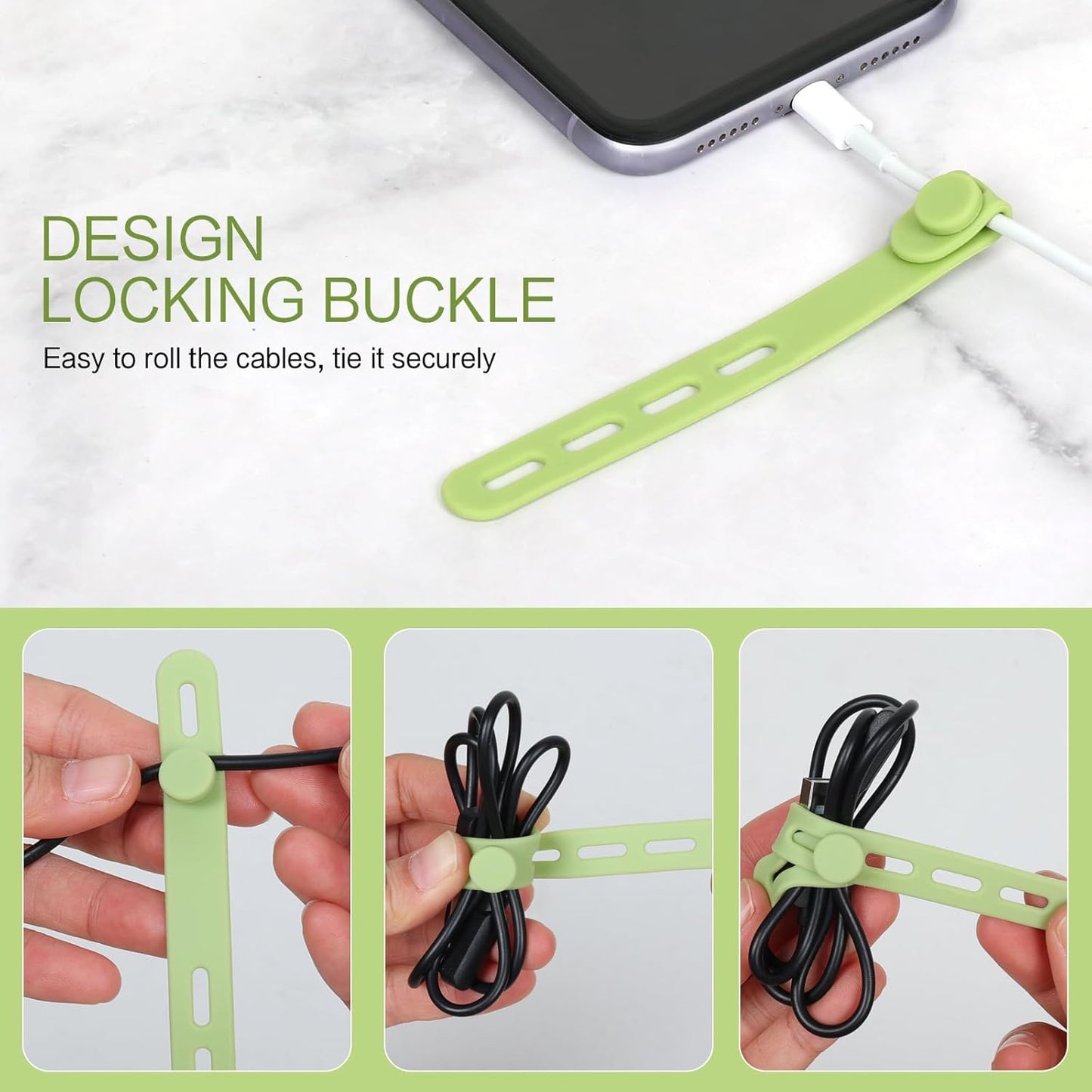Donruby 24Pcs Silicone Cable Ties - Reusable & Washable with Locking Buckles, Adjustable Fastening Cable Management Straps, Multi-Purpose High Elasticity Cord Organizer (Purple)
