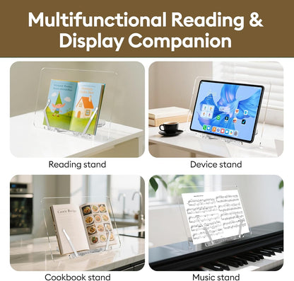 Beswishy Cookbook Stand,Folding Music Stand, Book Display Stand,Acrylic Book Stand,Paper Holder Stand for Desk,Book Opener Holder,Clear Desktop Easel,Clipboard Stand