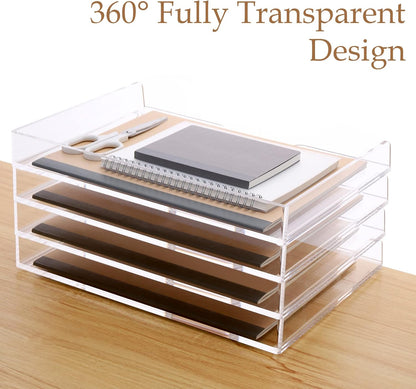 SANRUI Paper Organizer for Desk,Acrylic Stackable Letter Tray, Clear Desk Organizer, Paper Sorter for Office,Home or School,2-Pack