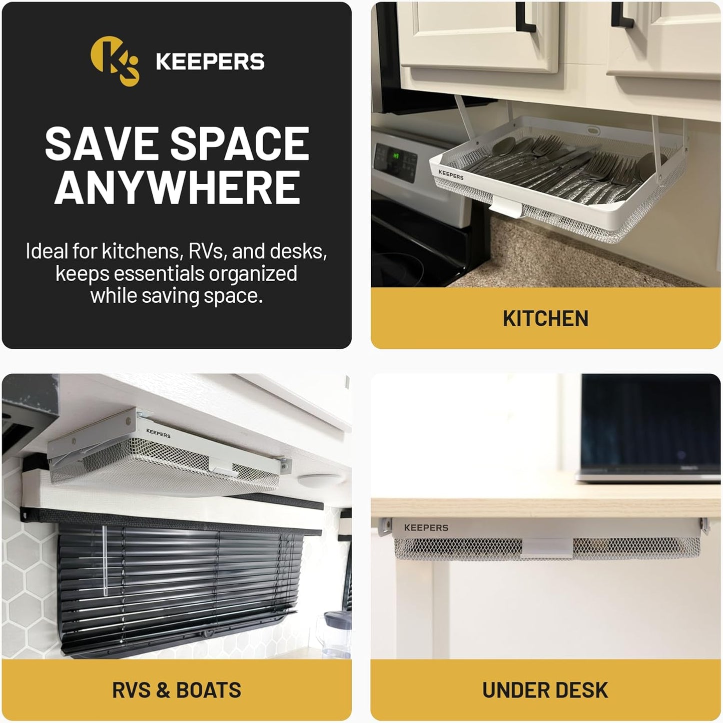 KEEPERS - Under Desk Drawer Slide Out – Metal Under Desk Storage Drawer for Office, Home, RV, Kitchen – Slim Under Table Attachment with Easy DIY Mount - Under Desk Organizer - Fits in 11x10x2In