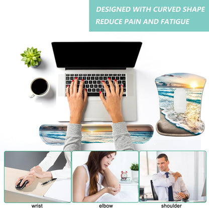 Keyboard Wrist Rest Pad Mouse Pad with Wrist Support Set of 3, Gaming Mousepad with Non-Slip Rubber Base, Ergonomic Memory Foam Mouse Cushion Support for Home Office Laptop Computer, Navy Blue