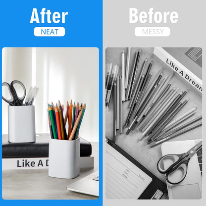 Pen Holder, 2 Pack Pencil Holder for Desk,Ceramic Pencil Cup Desk Organizer, Makeup Brush Holder Cute, Stationery Accessories for Office, School, Home (Matte white)