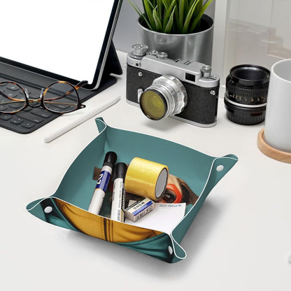 Valet Tray Catchall Trays Green Leaves Key Organizer Leather Tray Night Stand Organizer Bedside Vanity Trays Decor for Entryway Table