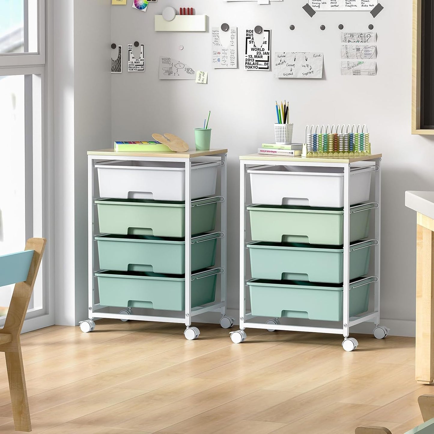 SYKIARIOL Utility Cart with 4 Drawers, Multipurpose Rolling Storage Cart with 4 Drawers and 2 Lockable Wheels, 4-Tier Rolling Storage Cart Organizer for Home Office Dorm, Bright White