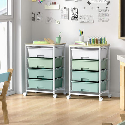 SYKIARIOL Utility Cart with 4 Drawers, Multipurpose Rolling Storage Cart with 4 Drawers and 2 Lockable Wheels, 4-Tier Rolling Storage Cart Organizer for Home Office Dorm, Bright White