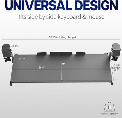 VIVO Large Clamp-on Computer Keyboard and Mouse Under Desk Slider Tray, 27 x 11 inch Pull Out Platform Drawer, White, MOUNT-KB05W