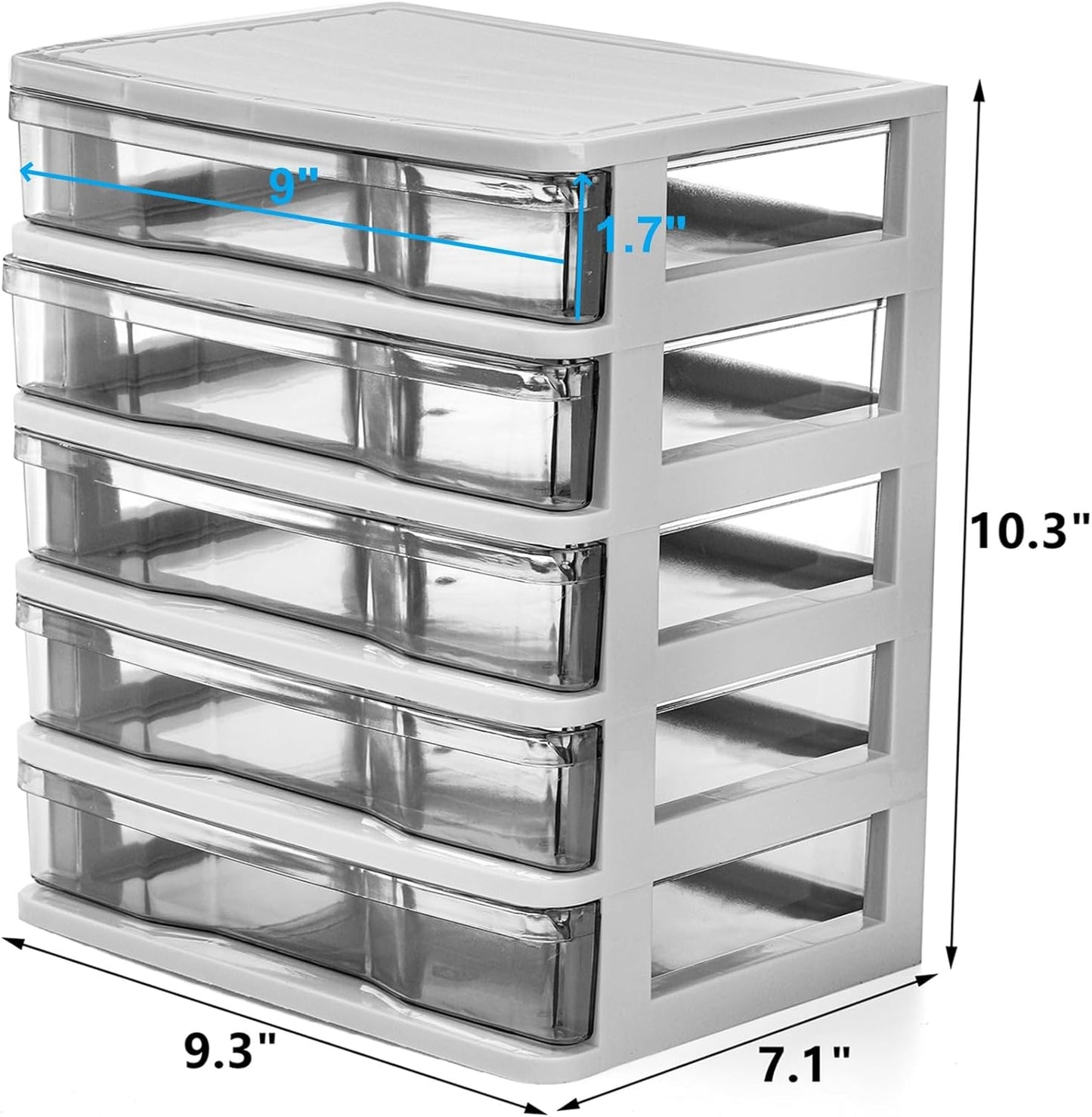 DEAYOU 5 Drawer Desktop Storage Bin Unit, Small Plastic Organizer, White Frame with Clear Drawer, Mini Container Case for Desk, Storing Craft, Accessory, Stationery