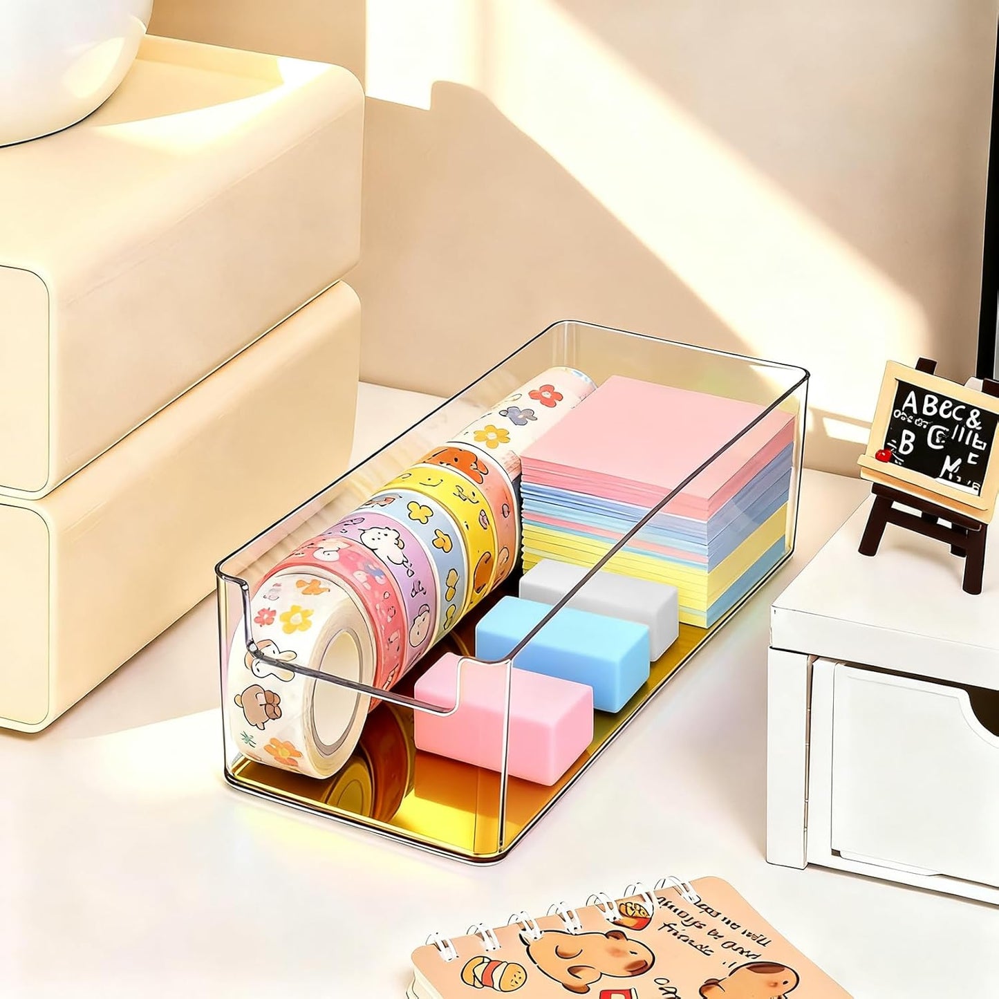3pcs Plastic Drawer Organizer, 3 Sizes Desk Drawer Divider Organizers and Containers for Makeup, Jewerly, Kitchen drawer organizers, Bedroom, Bathroom, Office supply for storage (Gold)
