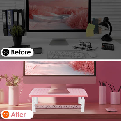 LOTEYIKE TV/Monitor Riser Desktop Stand, Flat Screen, Sturdy Metal Laptop Computer Shelf for Printer, iMac, 3 Height Adjustable PC with Mesh Platform , 2 Pack
