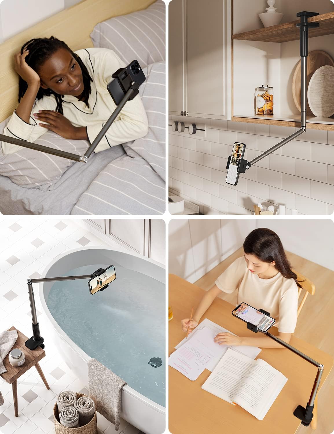 Viozon Phone Holder, Flexible Long Arm,Overhead Mount,360° Angle Adjustable,Aluminum Alloy, C Clamp for Headboard Bedside&Table&Desk,Compatible with 3.5"-6.9" Phone,iPhone 16 15 Plus/Pro Max W