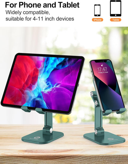 OCYCLONE Phone Stand, Adjustable Height and Angle Foldable Cell Phone Stand Holder for Desk, Taller iPhone Stand Compatible with 4.7"-13" Smartphones iPad Tablet, Black