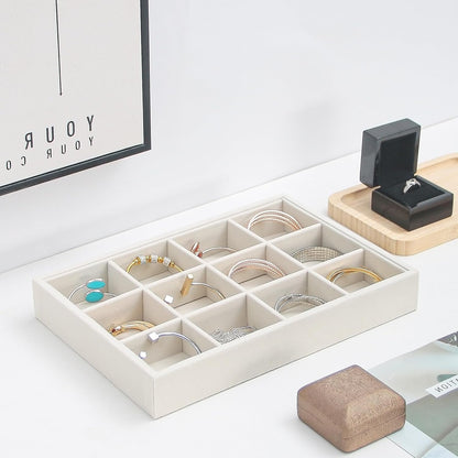 Bedside Organizer - Multi-use Nightstand & Desk-top Catchall Tray for Jewelry, Sunglasses, Phone, Watch, Perfume, Lipstick (Beige 3Grid)
