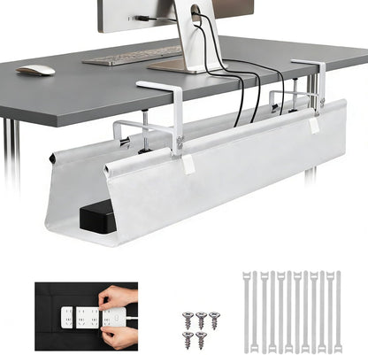 Oxford Cloth Under Desk Cable Management Tray,No-Drill 36" Desk Cable Management Organizer with Clip/Screw Installation,Fabric Cable Management for Home,Office & Gaming Computer(Black)