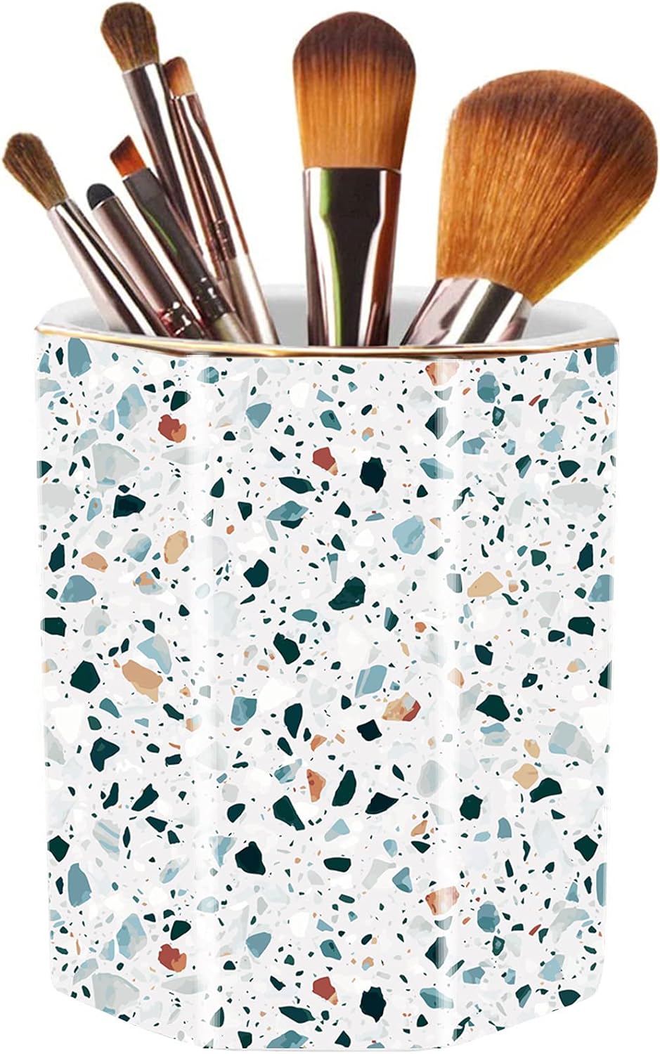 Pencil Holder for Desk Organizer,Ceramic Writing Utensil Storage Organizer Aesthetic Floral Pattern Pen Holder Pen Cup Makeup Brush Holder Creative Gift for Desktop Supplies,School Life Blue