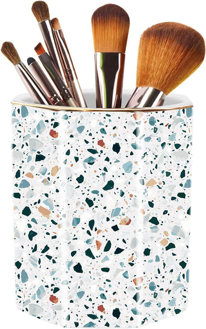 Pencil Holder for Desk Organizer,Ceramic Writing Utensil Storage Organizer Aesthetic Floral Pattern Pen Holder Pen Cup Makeup Brush Holder Creative Gift for Desktop Supplies,School Life Blue