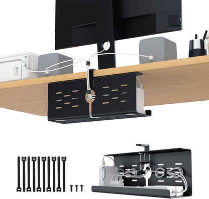 KEEGH 16" Under Desk Cable Management Tray, 2 Pack Desk Cord Organizer Upgrade Capacity, No Drill Clamp/Screws Mount, Cord Management Tray for Home Office, Gaming Desk, Standing Desk, Black
