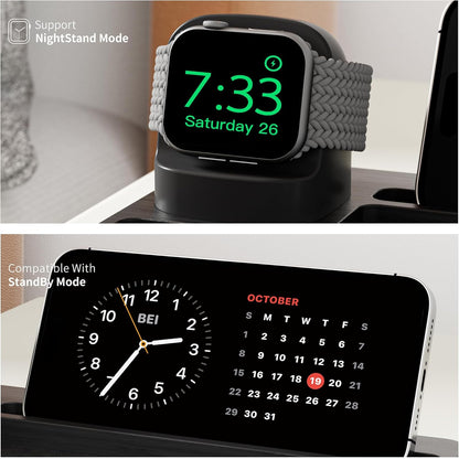 AFOOYO Wooden Watch Band Organizer - Charger Stand Compatible with All Apple Watch Series and Watch Bands Display Watch Storage Case Tray with Acrylic Top Lid(Bamboo)