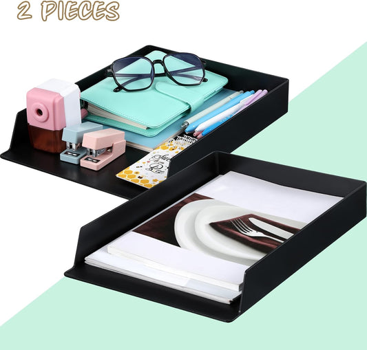 Wenqik 6 Pcs Stackable Paper Trays Rectangular Plastic Desk Holder Desktop Document File Organizer Storage Letter for Office Classroom (Black)