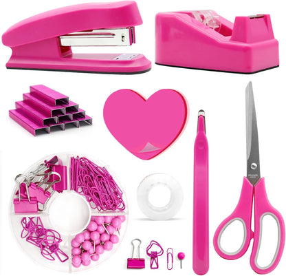 Gold Office Supplies,UPIHO Gold Desk Accessories,Stapler and Tape Dispenser Set with Large Stapler,Tape Dispenser, Staple Remover, Staples, Clips,Scissor,Pen and Sticky Notes,Gifts for Office Clerks