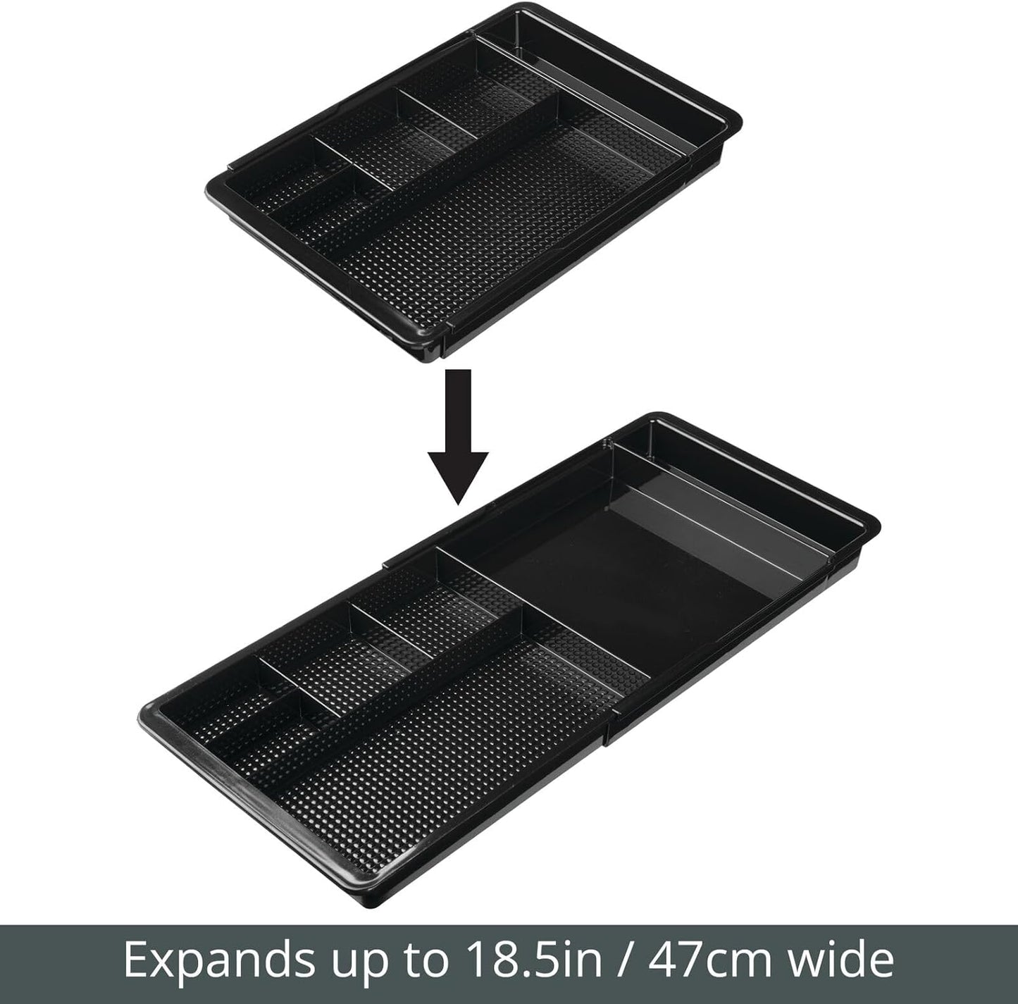 mDesign Expandable Plastic Drawer Organizer and Storage Container for Office Supplies - Gel Pen Pencil, Marker, Stationary, Desk Supply Holder for Drawers and Desktop - Lumiere Collection - Black