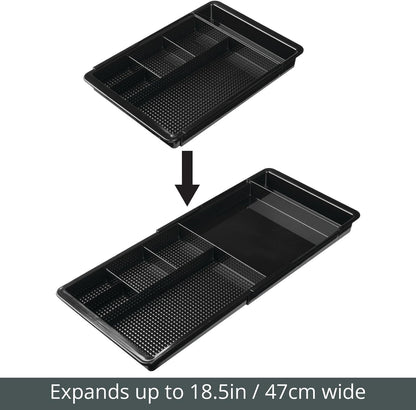 mDesign Expandable Plastic Drawer Organizer and Storage Container for Office Supplies - Gel Pen Pencil, Marker, Stationary, Desk Supply Holder for Drawers and Desktop - Lumiere Collection - Black