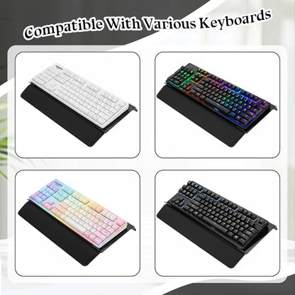 Computer Keyboard Wrist Rest Stand for Desktop Space-Saving Keyboard Riser with Silicone Wrist Rest for Office Desk, Home, School, Easy Typing, 3-Level Height Adjustment, Black