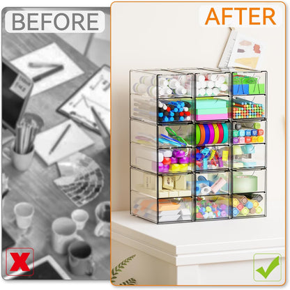 Yieach 11.1 Inch Long Clear Drawer Organizers Stackable,3 Pack Small Acrylic Drawers,School,Office Supplies Organizer And Storage Bins for Stationery,Marker,Pen,Pencil,Craft Desktop Storage Drawers