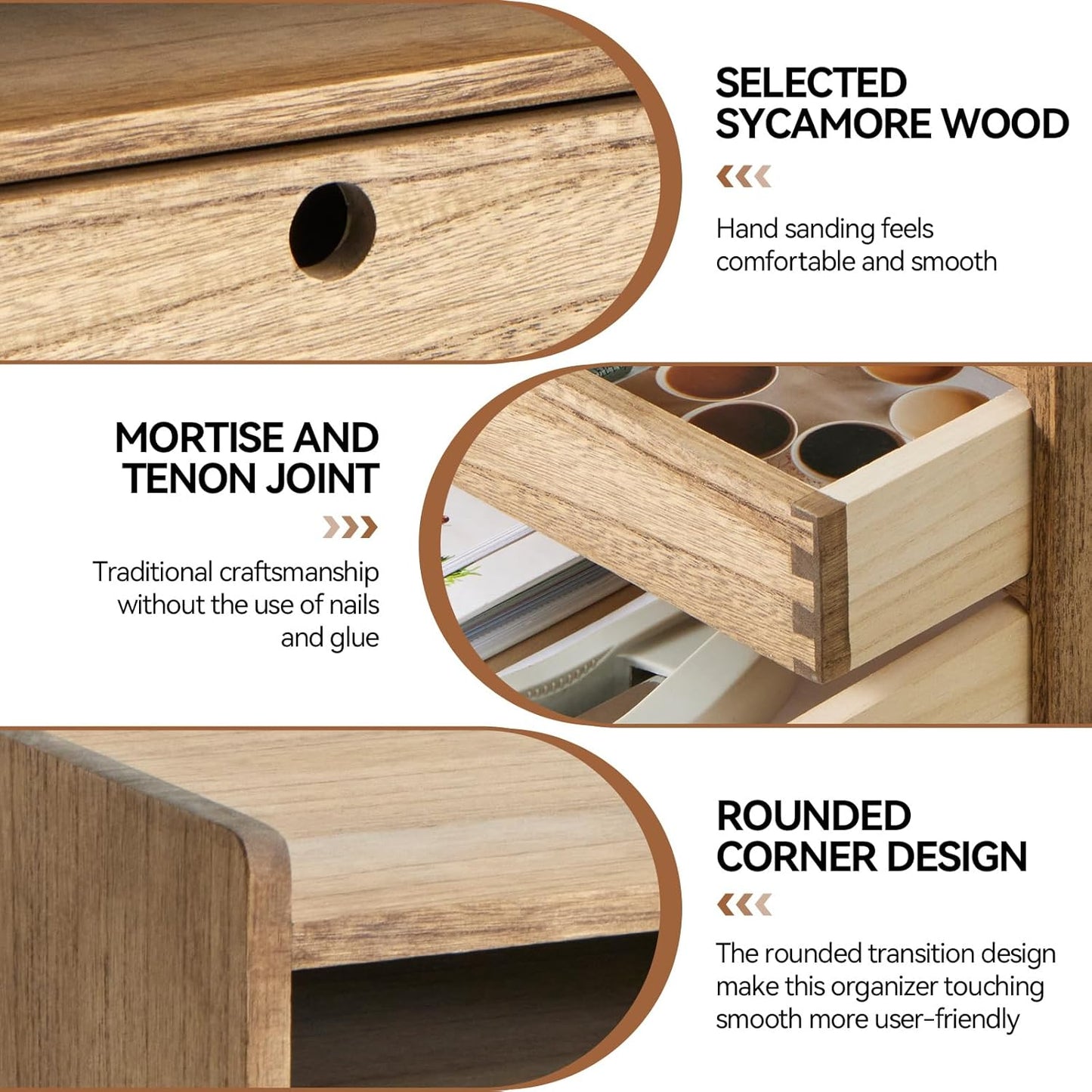 KIRIGEN Wooden Desktop Organizer Paper Storage Letter Tray File Sorter - Desk Rack Magazine File Dividers Holders for Home Office Accessories Wood Desk Cabinet with 3 Layer Trays Natural(3KWJG-NA)